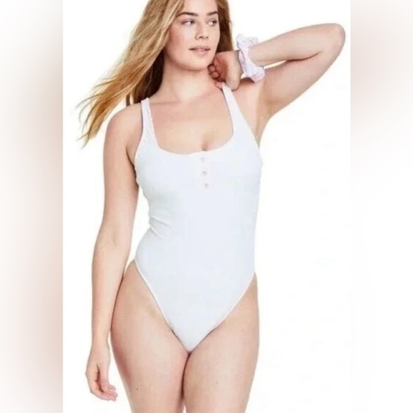 Stoney Clover Lane Other - Stoney Clover Lane XTarget white ribbed one piece cheeky high leg swimsuit